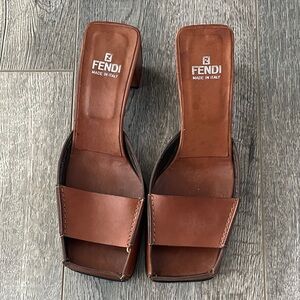 Fendi Brown Leather Mules